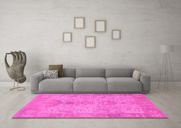 Machine Washable Oriental Pink Traditional Rug in a Living Room, wshabs1746pnk