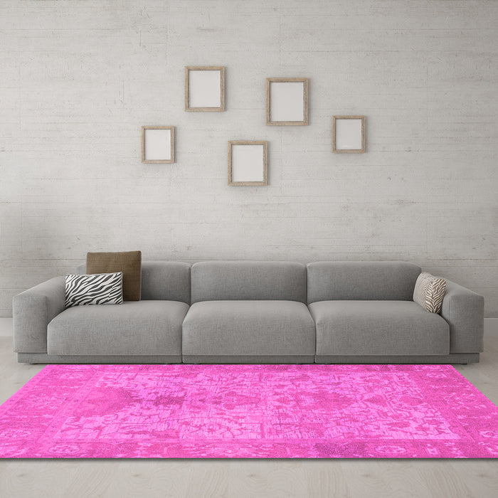 Machine Washable Oriental Pink Traditional Rug in a Living Room, wshabs1746pnk