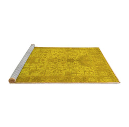 Sideview of Machine Washable Oriental Yellow Traditional Rug, wshabs1746yw