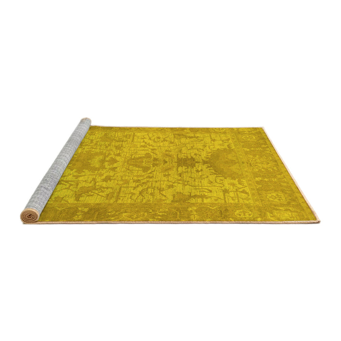 Sideview of Machine Washable Oriental Yellow Traditional Rug, wshabs1746yw