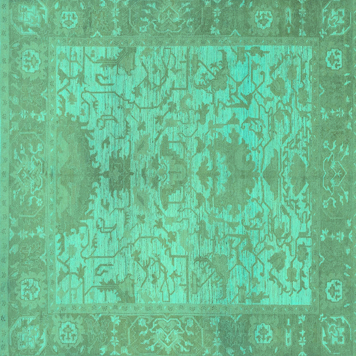 Square Machine Washable Oriental Turquoise Traditional Area Rugs, wshabs1746turq
