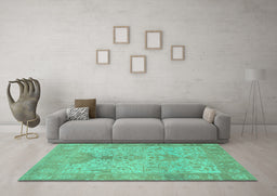 Machine Washable Oriental Turquoise Traditional Area Rugs in a Living Room,, wshabs1746turq