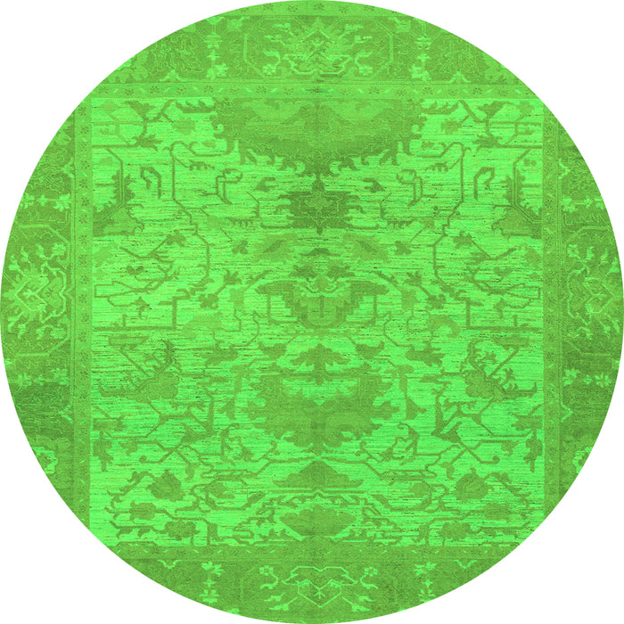 Round Machine Washable Oriental Green Traditional Area Rugs, wshabs1746grn