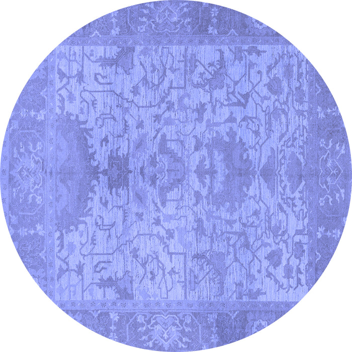 Round Machine Washable Oriental Blue Traditional Rug, wshabs1746blu