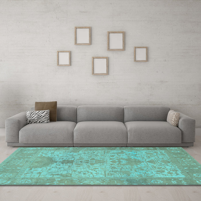 Machine Washable Oriental Light Blue Traditional Rug in a Living Room, wshabs1746lblu