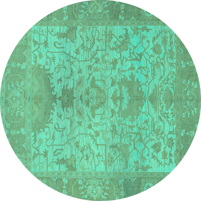 Round Oriental Turquoise Traditional Rug, abs1746turq