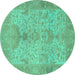 Round Oriental Turquoise Traditional Rug, abs1746turq