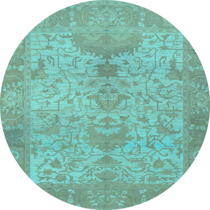 Round Oriental Light Blue Traditional Rug, abs1746lblu
