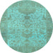 Round Oriental Light Blue Traditional Rug, abs1746lblu