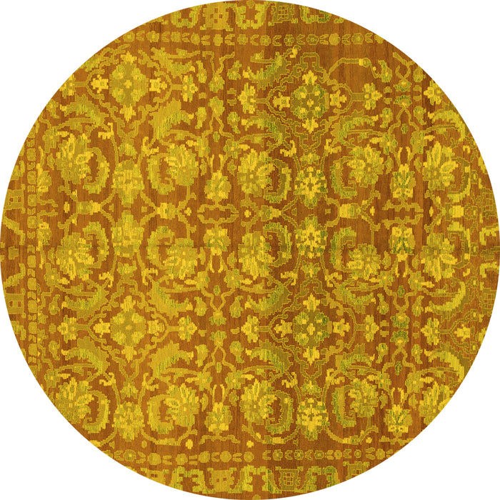 Round Machine Washable Abstract Yellow Modern Rug, wshabs1747yw