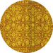 Round Machine Washable Abstract Yellow Modern Rug, wshabs1747yw