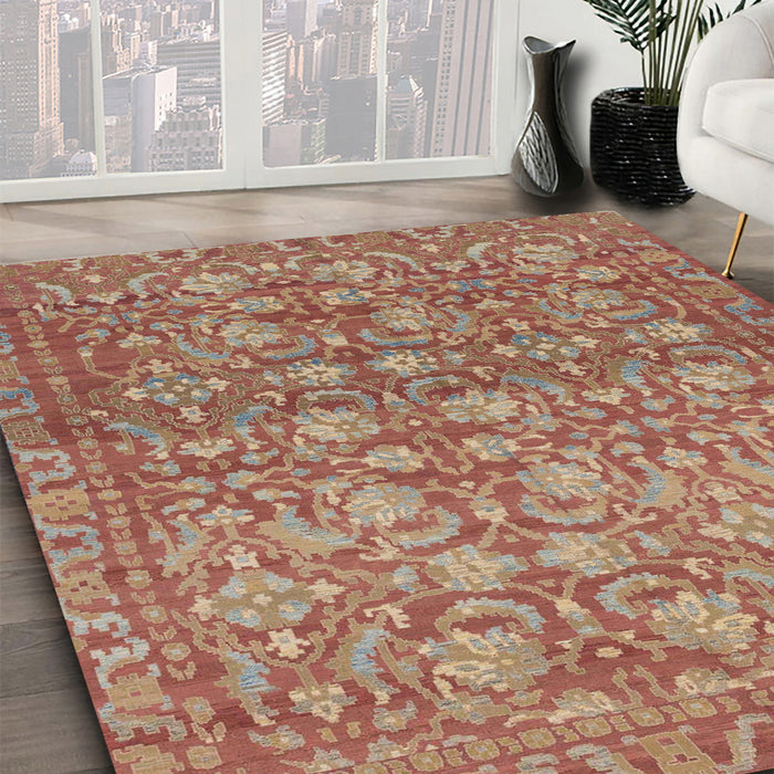 Abstract Light Copper Gold Modern Rug in Family Room, abs1747