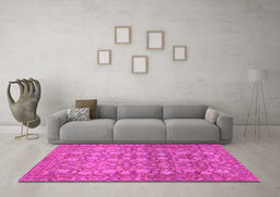 Machine Washable Abstract Pink Modern Rug in a Living Room, wshabs1747pnk