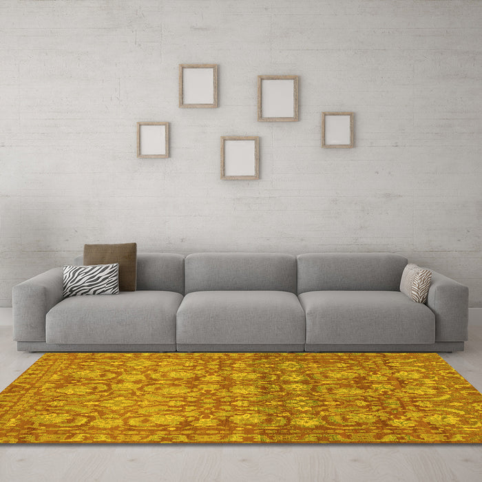 Machine Washable Abstract Yellow Modern Rug in a Living Room, wshabs1747yw