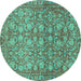 Round Abstract Turquoise Modern Rug, abs1747turq