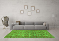 Machine Washable Abstract Green Modern Rug, wshabs1747grn