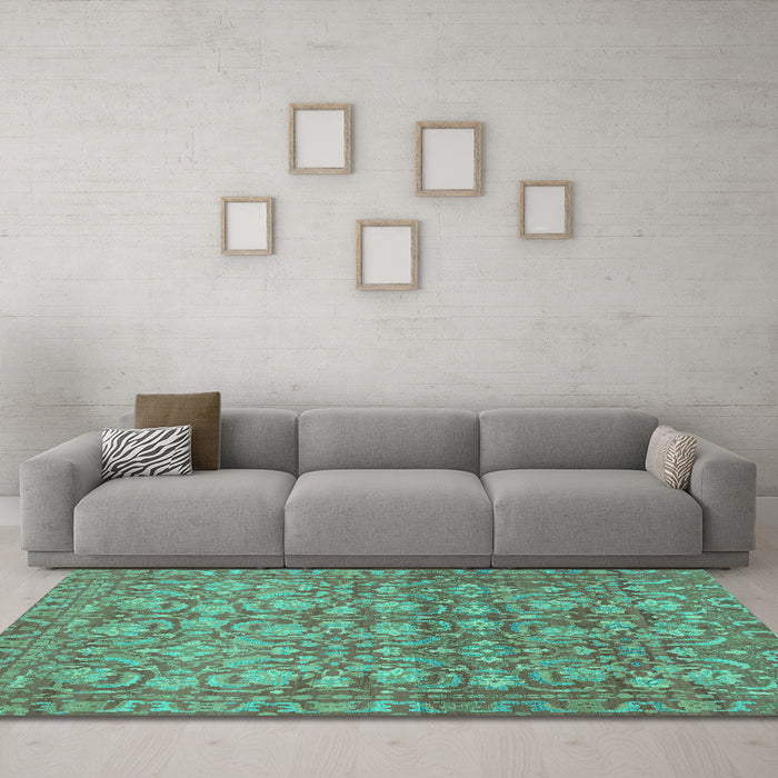 Machine Washable Abstract Turquoise Modern Area Rugs in a Living Room,, wshabs1747turq