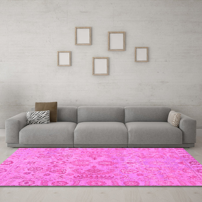 Machine Washable Oriental Pink Traditional Rug in a Living Room, wshabs1748pnk
