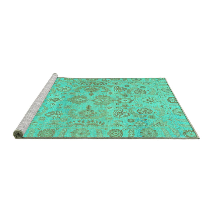 Sideview of Machine Washable Oriental Turquoise Traditional Area Rugs, wshabs1748turq