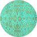 Round Oriental Turquoise Traditional Rug, abs1748turq