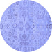 Round Machine Washable Oriental Blue Traditional Rug, wshabs1748blu