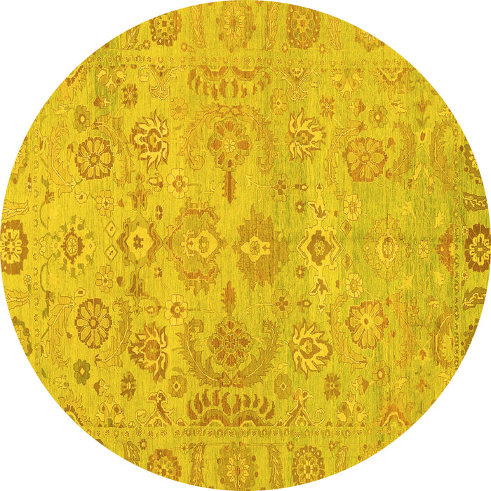 Round Machine Washable Oriental Yellow Traditional Rug, wshabs1748yw