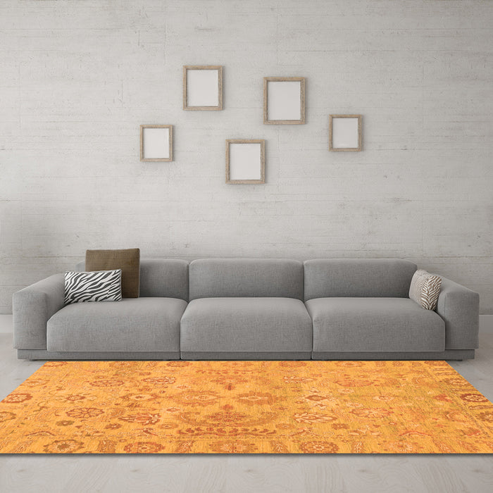 Machine Washable Oriental Orange Traditional Area Rugs in a Living Room, wshabs1748org