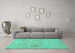 Machine Washable Oriental Turquoise Traditional Area Rugs in a Living Room,, wshabs1748turq