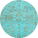 Round Oriental Light Blue Traditional Rug, abs1748lblu