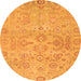 Round Machine Washable Oriental Orange Traditional Area Rugs, wshabs1748org