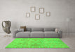 Machine Washable Oriental Green Traditional Area Rugs in a Living Room,, wshabs1748grn