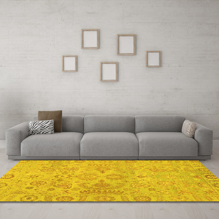 Machine Washable Oriental Yellow Traditional Rug in a Living Room, wshabs1748yw