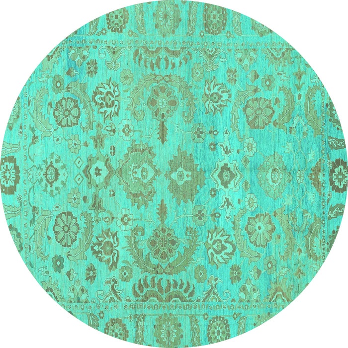 Round Machine Washable Oriental Turquoise Traditional Area Rugs, wshabs1748turq