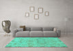 Machine Washable Oriental Turquoise Traditional Area Rugs in a Living Room,, wshabs1749turq