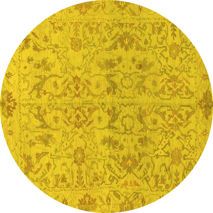 Round Machine Washable Oriental Yellow Traditional Rug, wshabs1749yw