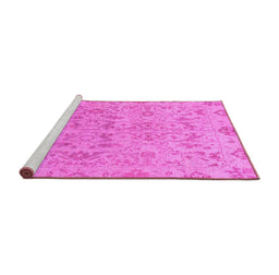 Sideview of Machine Washable Oriental Pink Traditional Rug, wshabs1749pnk