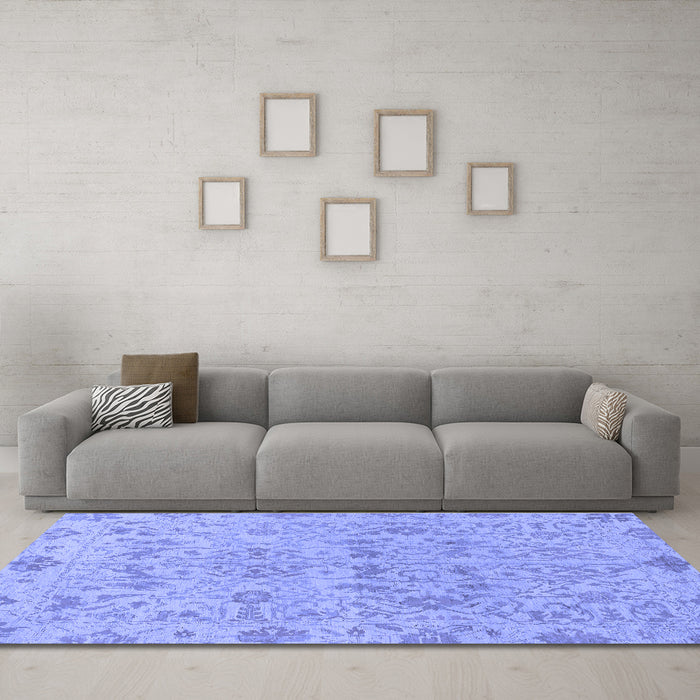Machine Washable Oriental Blue Traditional Rug in a Living Room, wshabs1749blu