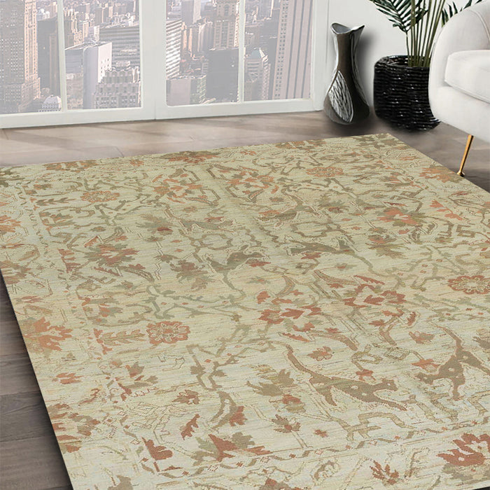 Abstract Orange Brown Oriental Rug in Family Room, abs1749