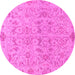 Round Machine Washable Oriental Pink Traditional Rug, wshabs1749pnk