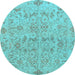 Round Oriental Light Blue Traditional Rug, abs1749lblu