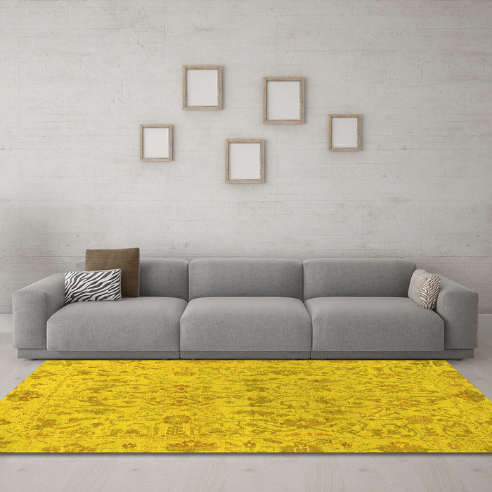 Machine Washable Oriental Yellow Traditional Rug in a Living Room, wshabs1749yw