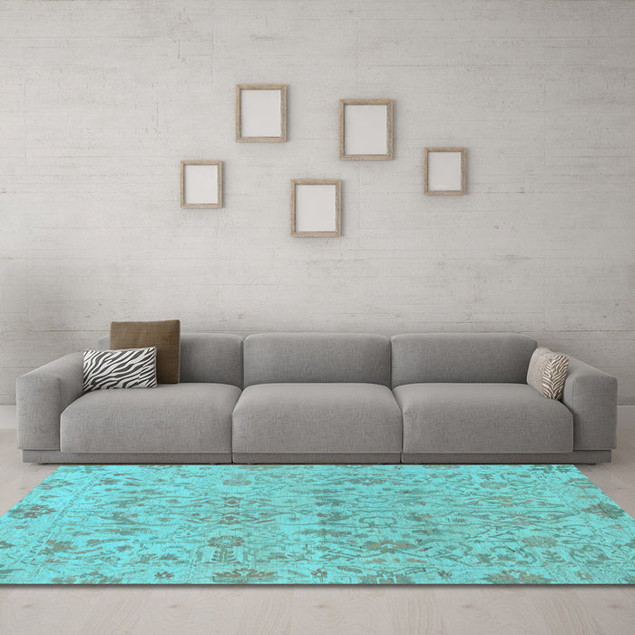 Machine Washable Oriental Light Blue Traditional Rug in a Living Room, wshabs1749lblu
