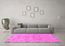 Machine Washable Oriental Pink Traditional Rug in a Living Room, wshabs1749pnk