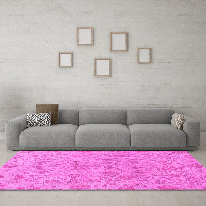 Machine Washable Oriental Pink Traditional Rug in a Living Room, wshabs1749pnk
