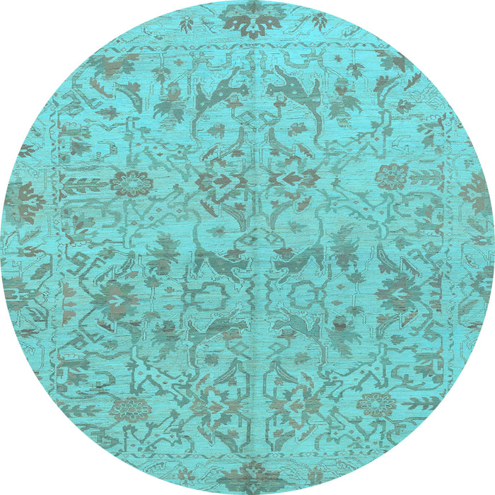 Round Machine Washable Oriental Light Blue Traditional Rug, wshabs1749lblu