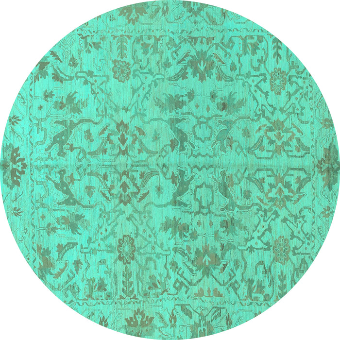 Round Oriental Turquoise Traditional Rug, abs1749turq