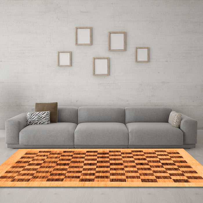 Machine Washable Checkered Orange Modern Area Rugs in a Living Room, wshabs174org