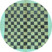 Round Machine Washable Checkered Light Blue Modern Rug, wshabs174lblu