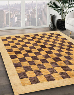 Abstract Saffron Yellow Checkered Rug in Family Room, abs174