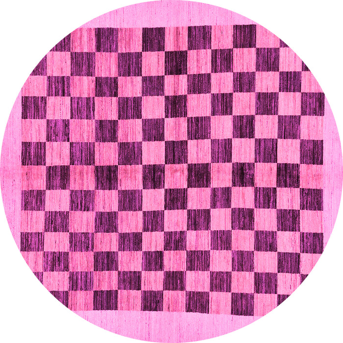 Round Machine Washable Checkered Pink Modern Rug, wshabs174pnk